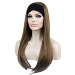 Pruik roodbruin lang steil haar met haarband, Verzenden, Nieuw