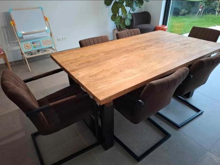 Eettafel TEAK + 6 stoelen, Huis en Inrichting, Complete eetkamers, Ophalen