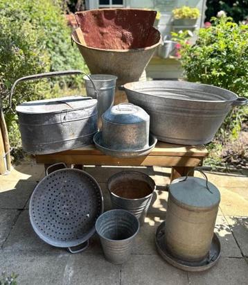 9-delige zinken PARTIJ- zink-brocante/vintage/tuindecoratie beschikbaar voor biedingen
