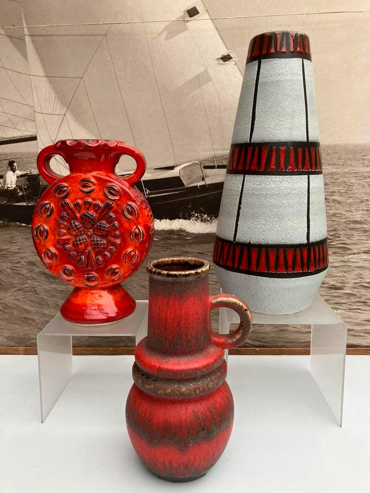 3 vazen in Fat Lava keramiek uit Duitsland, jaren ‘70, Antiek en Kunst, Antiek | Keramiek en Aardewerk, Ophalen of Verzenden