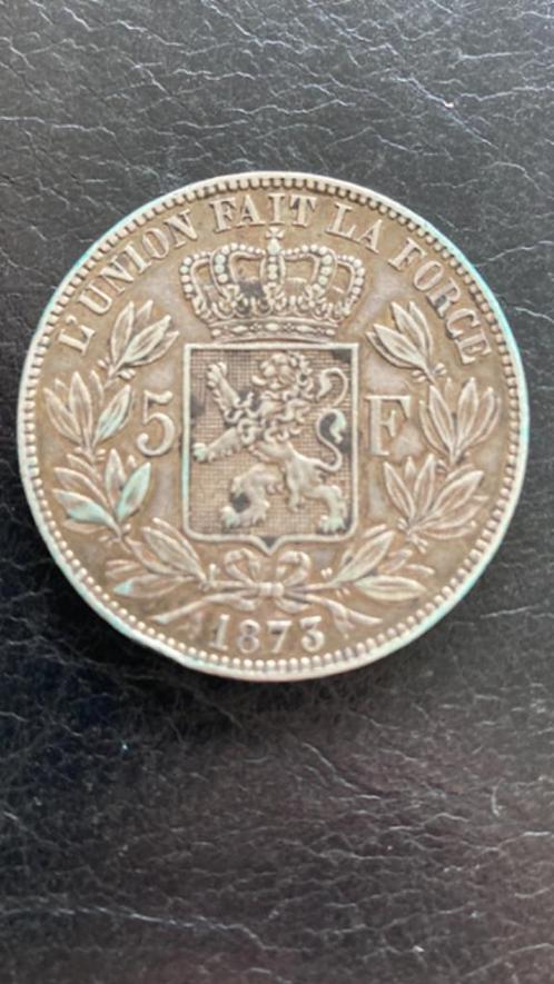 5 Francs - Leopold II   (1873), Postzegels en Munten, Munten | België, Losse munt, Zilver, Zilver, Ophalen of Verzenden