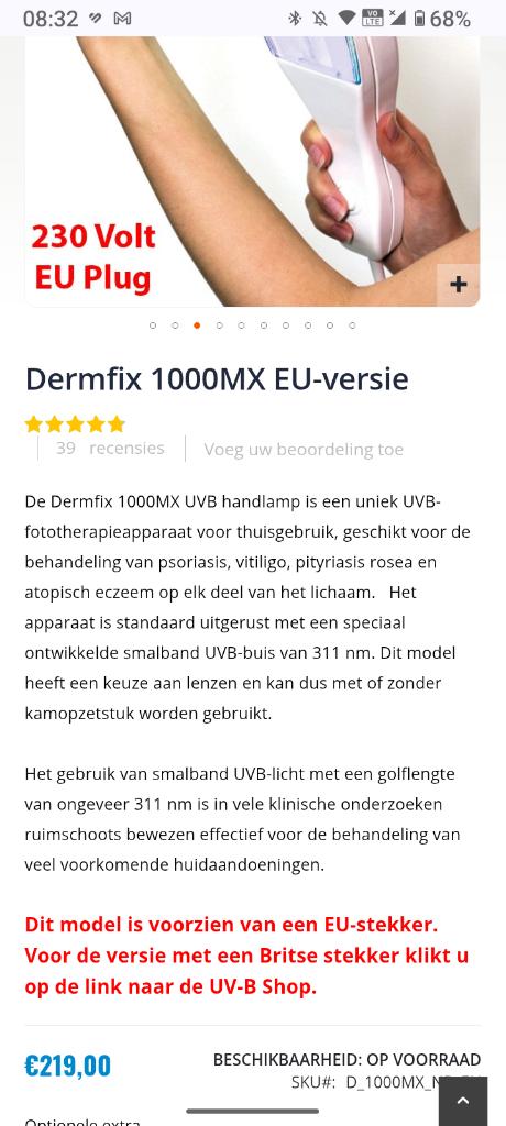 Dermfix 1000MX UVB draagbare lamp  fototherapie-apparaat, Ophalen, Zo goed als nieuw, Lichaamsverzorging