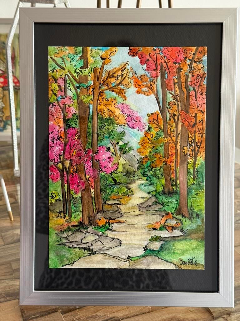 Herfst bos kleurrijk schilderij in lijst, Antiek en Kunst, Kunst | Schilderijen | Abstract, Verzenden