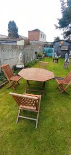 Hard houten tafel met 4 stoelen., Tuin en Terras, Ophalen