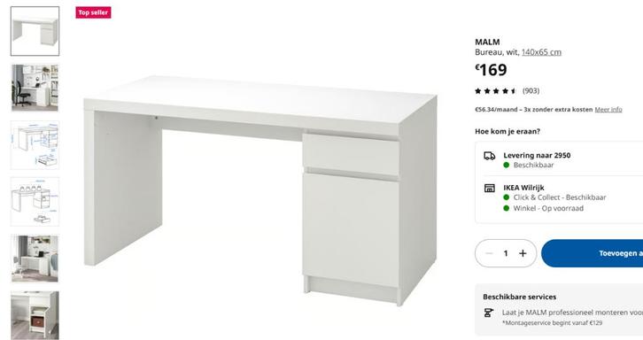 IKEA Malm Bureau - Wit, Huis en Inrichting, Overige Huis en Inrichting, Gebruikt, Ophalen