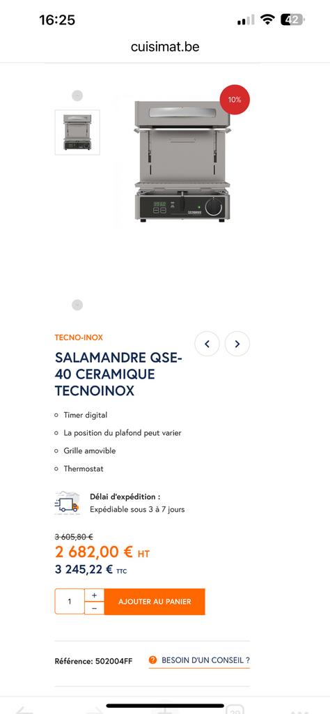 Salamandre qse 40 ceramique tecnoinox, Electroménager, Enlèvement, Neuf, Autoportant, Four