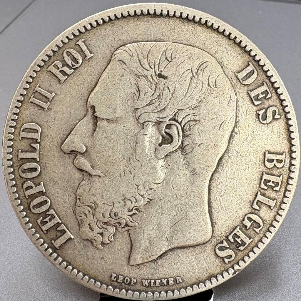 Zilveren 5 Frank 1873 - Leopold II - België (25 gram Zilver), Postzegels en Munten, Zilver, Ophalen of Verzenden, Losse munt, Zilver