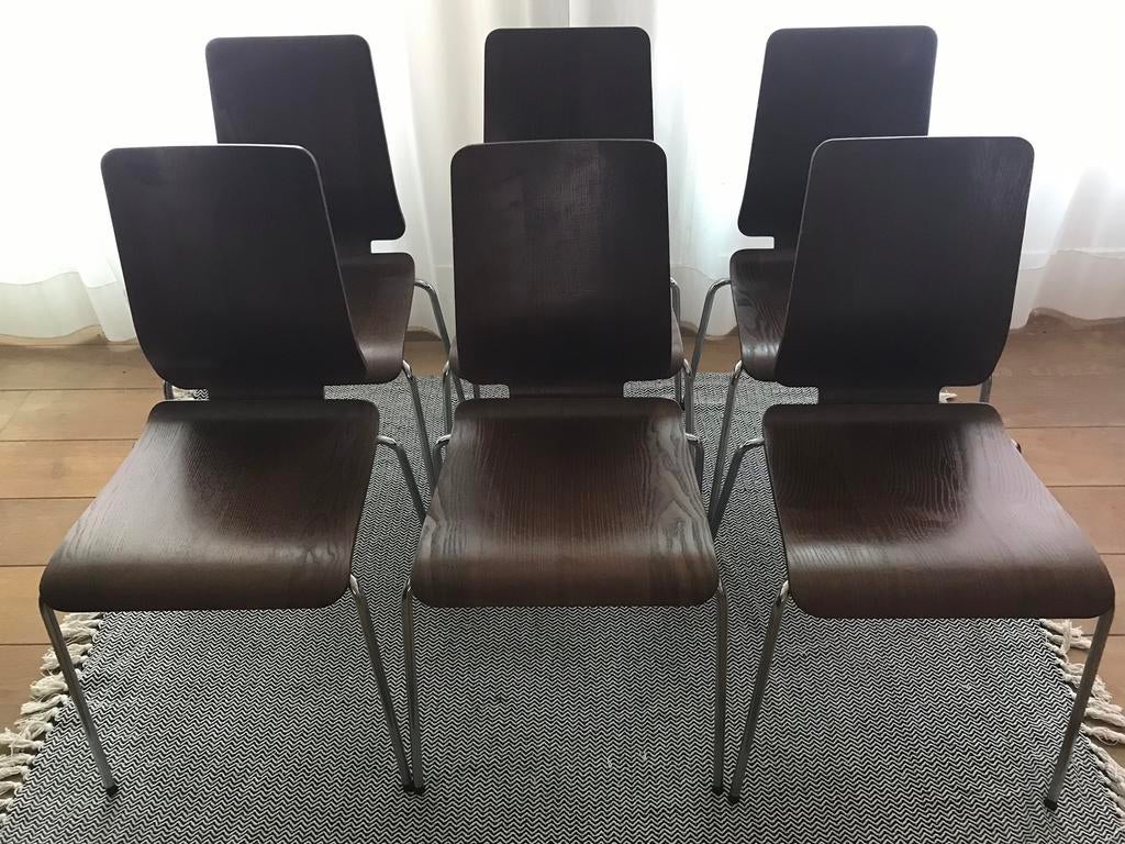 Set van 6 retro vintage look stoelen, Ophalen, Gebruikt, Bruin, Retro vintage