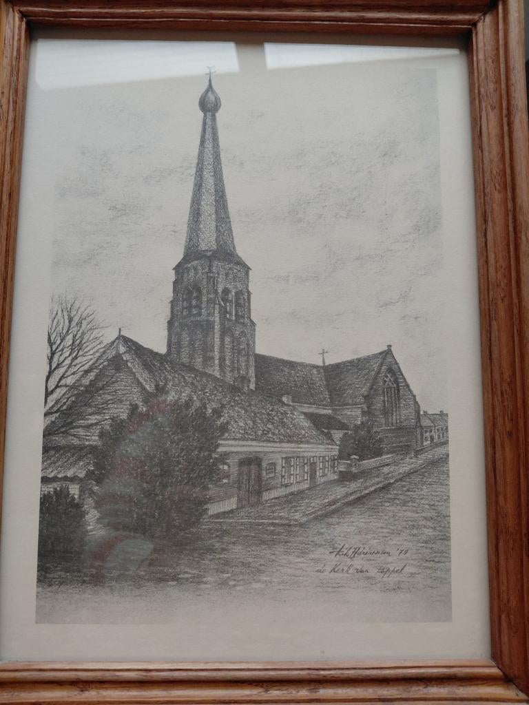 Rik Adriaensen de kerk van Poppel, Antiek en Kunst, Kunst | Tekeningen en Fotografie, Ophalen
