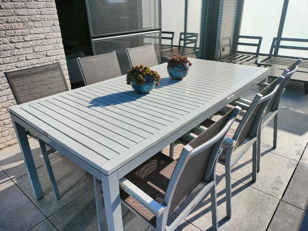 tuintafel en 6 tuinstoelen, Tuin en Terras, Tuintafels, Ophalen, Gebruikt, Rechthoekig, Aluminium