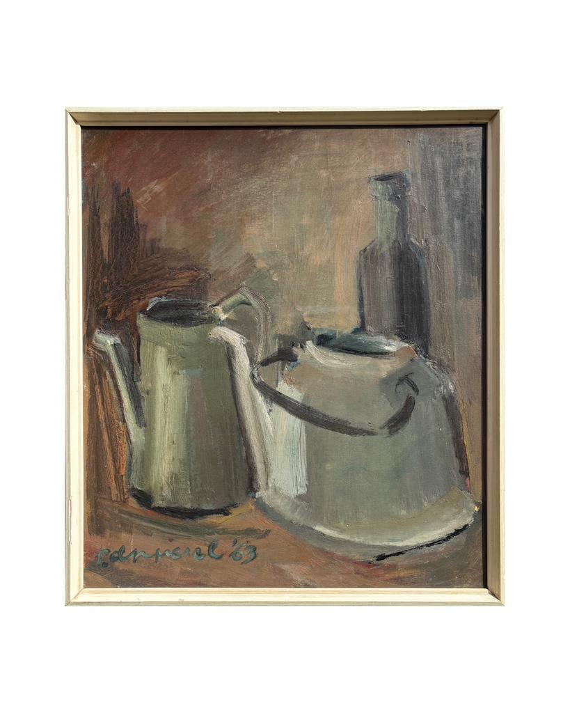 Olieverfschilderij met stilleven van kannen (1963), Ophalen