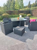 Tuinset wicker donkergrijs Met grijze kussens en glazen blad, Ophalen, Wicker, Tuinset