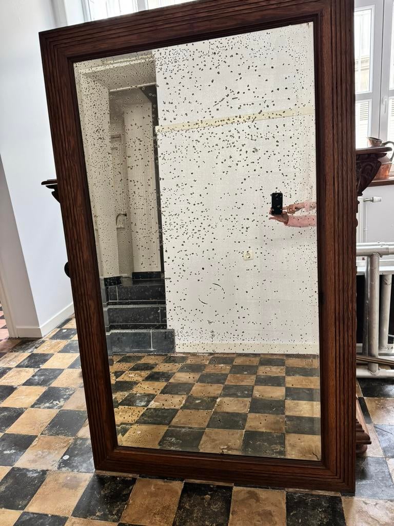 19 de eeuwse Antieke spiegel te koop, Ophalen, Rechthoekig, 100 tot 150 cm, 150 tot 200 cm