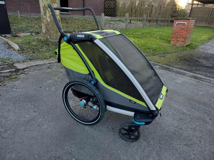 Fietskar Thule Chariot cab 2, Fietsen en Brommers, Fietsaccessoires | Aanhangwagens en Karren, Zo goed als nieuw, Kinderkar, Vering