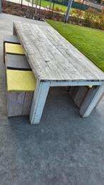 Tuintafel en 8 krukjes uit steigerhout, Tuin en Terras, Ophalen