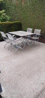 Weishäupl tuintafel en 4 stoelen, Tuin en Terras, Ophalen, Zo goed als nieuw, Rechthoekig, Teakhout