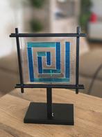 Decoratieve glazen theelichthouder met metalen frame, Enlèvement ou Envoi, Bleu