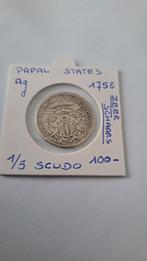 États pontificaux 1/5 scudo 1758 AG TRÈS RARE, Enlèvement ou Envoi