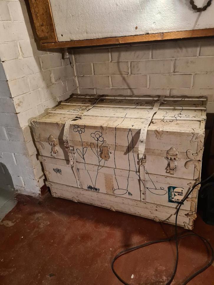 antieke massief houten opbergkist, Huis en Inrichting, Woonaccessoires | Kisten, Gebruikt, 50 tot 75 cm, 50 tot 75 cm, 50 tot 100 cm