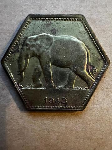 Belgisch Congo 2 frank van 1943 beschikbaar voor biedingen