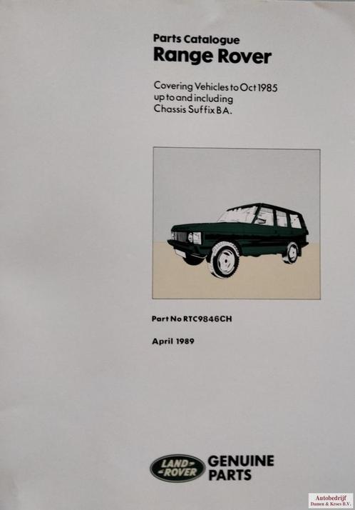 Land Rover Range Rover Parts Catalogue RTC9846CH, Auto diversen, Handleidingen en Instructieboekjes, Ophalen of Verzenden