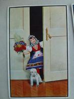 carte postale ancienne enfant fleurs chien Budapest 1938, Affranchie, 1920 à 1940, Enlèvement ou Envoi, Costume traditionnel
