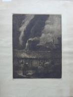RENE LOMBAERTS / VROUW BIJ HOEVE / ZW-W ETS / 41x31cm / SIG, Antiek en Kunst, Kunst | Etsen en Gravures, Ophalen of Verzenden