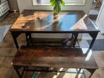 Tafel 110x70 + 2 banken, Huis en Inrichting, Ophalen, Gebruikt