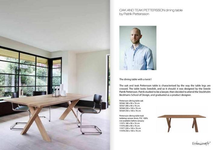 Ethnicraft tafel Pettersson massief eikenhout, Huis en Inrichting, Tafels | Eettafels, Zo goed als nieuw, 50 tot 100 cm, 150 tot 200 cm