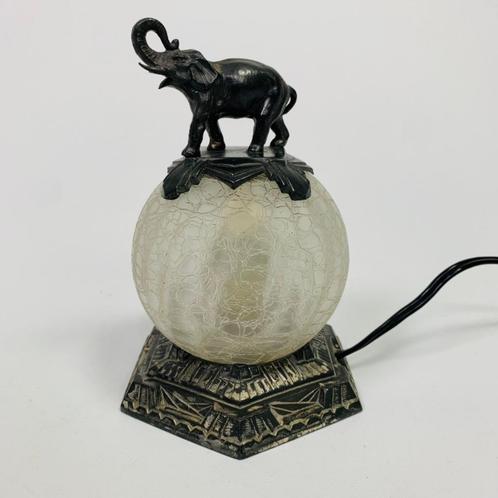 Art Deco tafellamp met glazen bol en olifant bovenop, jaren, Antiquités & Art, Antiquités | Éclairage, Enlèvement ou Envoi