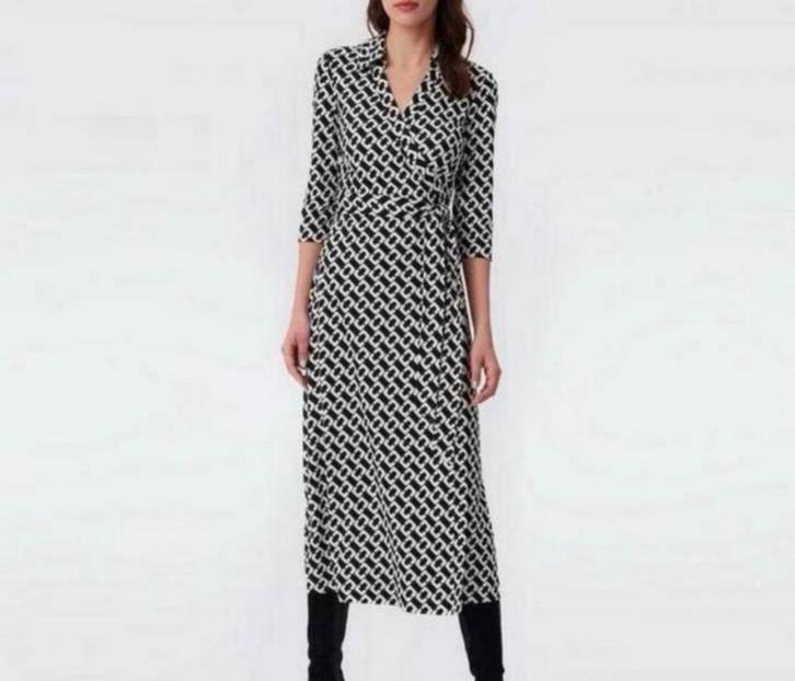 Diane Von Furstenberg Robe cache-cœur noire blanche maillons, Vêtements | Femmes, Robes, Comme neuf, Taille 38/40 (M), Noir, Sous le genou