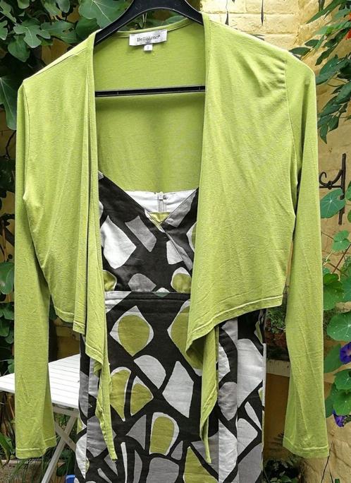 Jurk met spaghettibandjes en bolero maat 38 groen, bruin., Kleding | Dames, Jurken, Zo goed als nieuw, Maat 36 (S), Groen, Knielengte