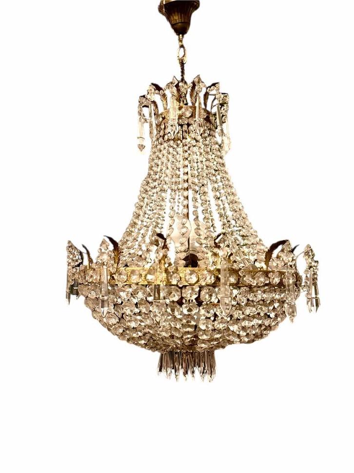 Grand Lustre ancien en Cristal - Lampe Suspendue, Antiquités & Art, Antiquités | Éclairage, Enlèvement