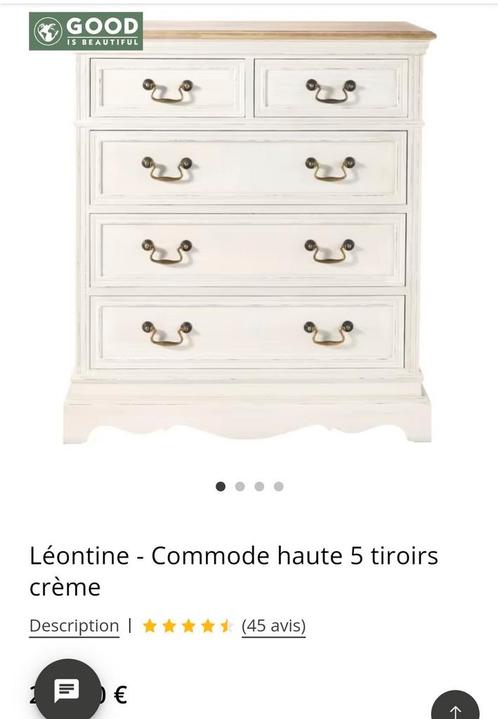 Meuble Commode Léontine Maison du Monde couleur crème, Maison & Meubles, Armoires | Commodes, Utilisé, Métal, Enlèvement ou Envoi