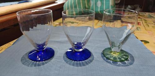 glazen vintage 2 blauwe 1 groene proper, Antiek en Kunst, Antiek | Glaswerk en Kristal, Ophalen of Verzenden