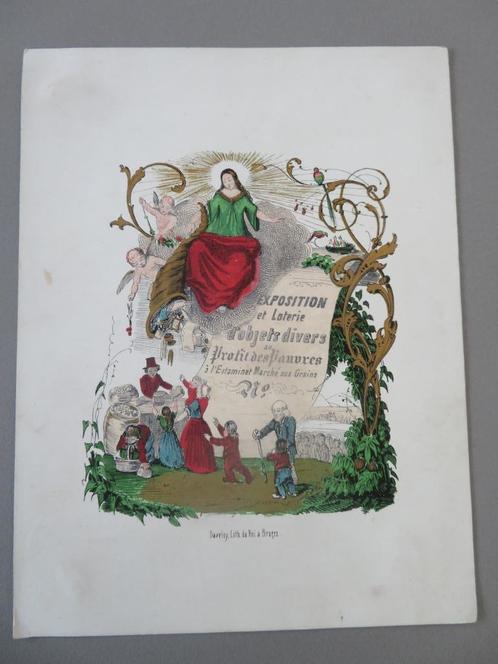 Carte rare en porcelaine 1850 Exposition Loterie Pauvres, Collections, Photos & Gravures, Comme neuf, Gravure, Bâtiment, Avant 1940