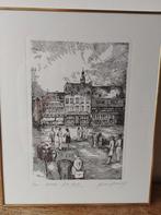 Frans Vanderveken, gravure grote Markt Hasselt,gesigneer, Antiek en Kunst, Kunst | Etsen en Gravures, Ophalen of Verzenden