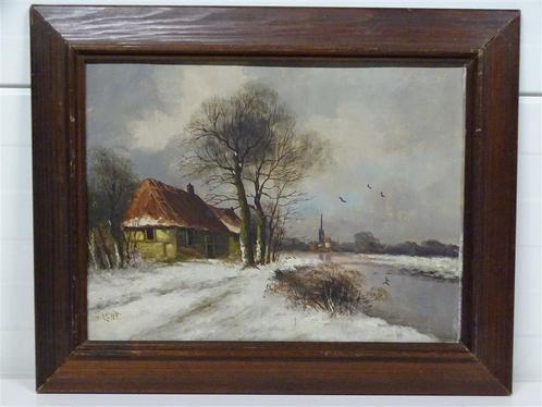 A5561 Winterlandschap van TH.v. Lent, Antiek en Kunst, Kunst | Schilderijen | Klassiek, Ophalen of Verzenden