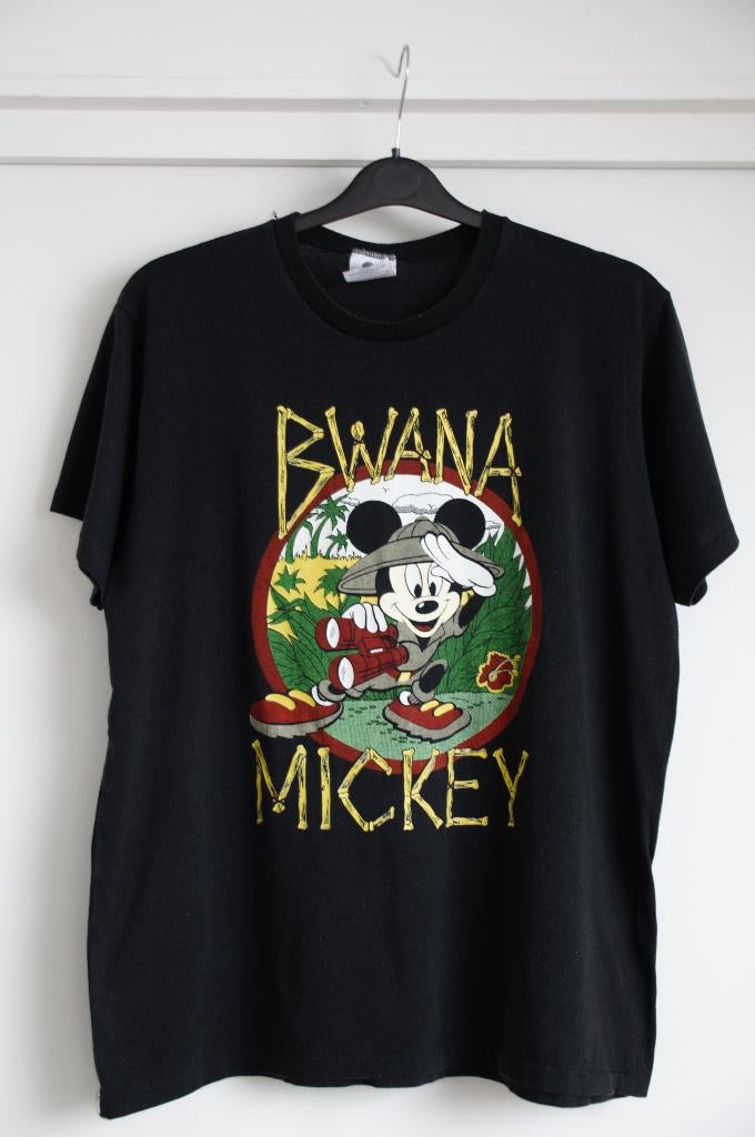 T-shirt collector vintage Disney – “Bwana Mickey” – 1988, Kleding | Heren, T-shirts, Zo goed als nieuw, Maat 52/54 (L), Zwart