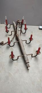 Antieke vintage houten balk luchter luster hanglamp hout, Antiek en Kunst, Ophalen of Verzenden