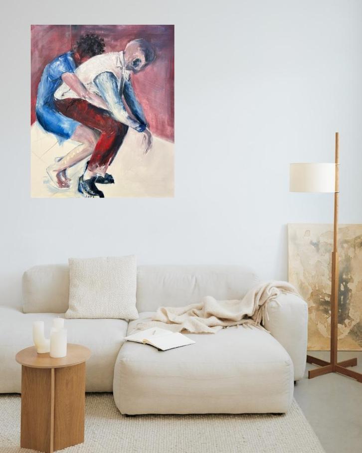 Schilderij peinture painting ‘Dancesitting’ 120x100 oranje, Huis en Inrichting, Woonaccessoires | Schilderijen, Tekeningen en Foto's