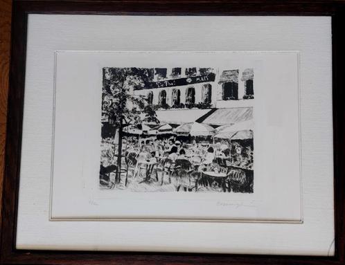Van Mieghem Edward ets terras "De Post"Antwerpen Groenplaats, Antiek en Kunst, Kunst | Etsen en Gravures, Ophalen of Verzenden
