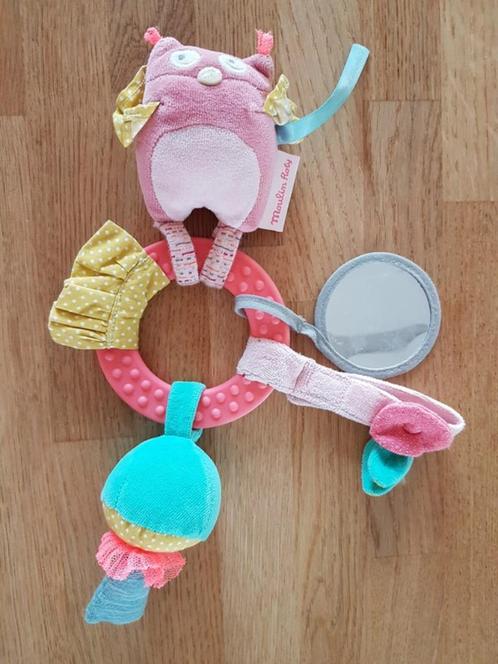 MOULIN ROTY - Hochet Anneau Eveil Chouette, Kinderen en Baby's, Speelgoed | Babyspeelgoed, Gebruikt, Rammelaar, Met geluid, Ophalen of Verzenden