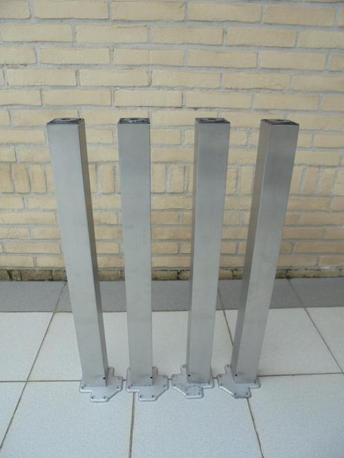 Set van 4 inoxen tafelpoten, Huis en Inrichting, Tafelonderdelen, Zo goed als nieuw, Tafelpoot, 50 tot 100 cm, Vierkant, Metaal