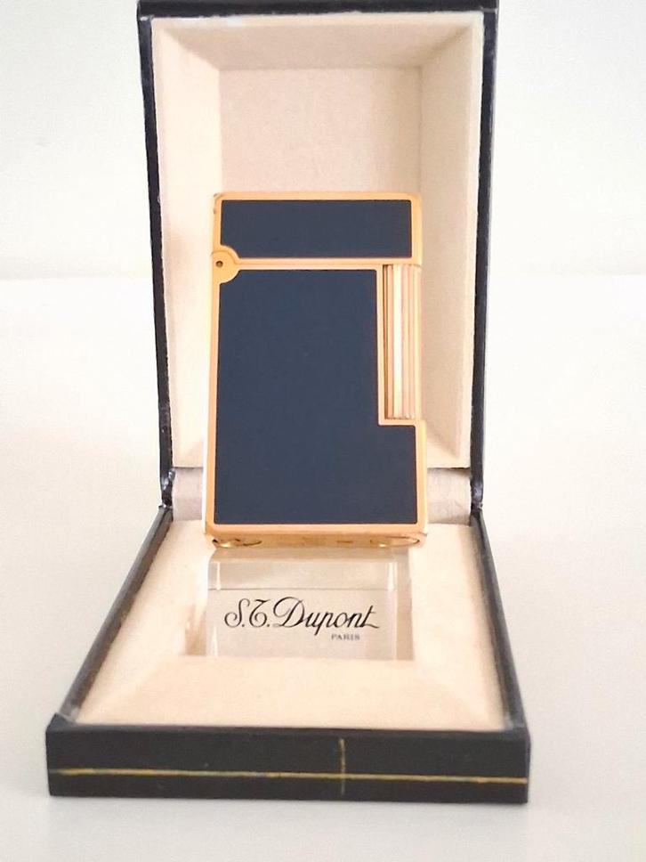 Dupont Aansteker L2 Chinese Lak  BLauw Met PING Geluid, Verzamelen, Rookartikelen, Aanstekers en Luciferdoosjes, Gebruikt, Aansteker