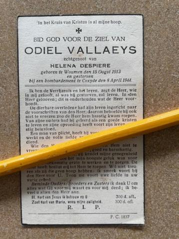 Oorlogslachtoffer Bombardement Koksijde 1944 VALLAEYS ODIEL beschikbaar voor biedingen