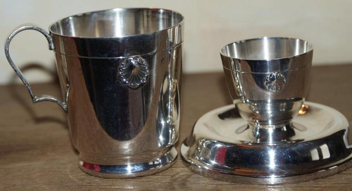 Art Déco set eierdopje + beker M.B. GERSYL geplat. zilver, Antiek en Kunst, Antiek | Zilver en Goud, Zilver, Ophalen of Verzenden