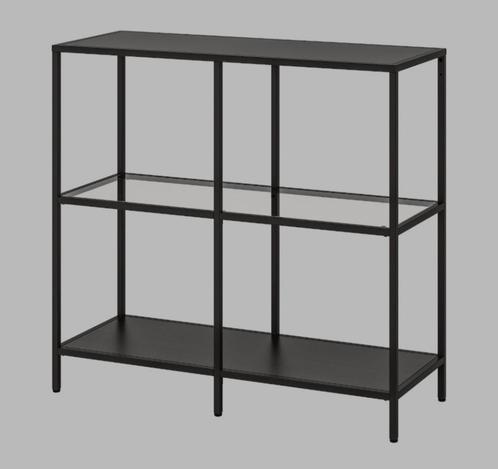 Stellingkast zwart/bruin met glas, Huis en Inrichting, Kasten | Stellingkasten, Zo goed als nieuw, Ophalen
