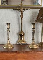 Koperen kruisbeeld met kandelaars, Antiek en Kunst, Ophalen, Koper