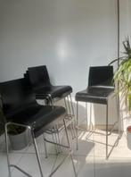 Set van 6 hoge stoelen – metaal & zwart gelakt hout, Huis en Inrichting, Barkrukken, Ophalen, Met voetsteun, 90 cm of meer, Metaal